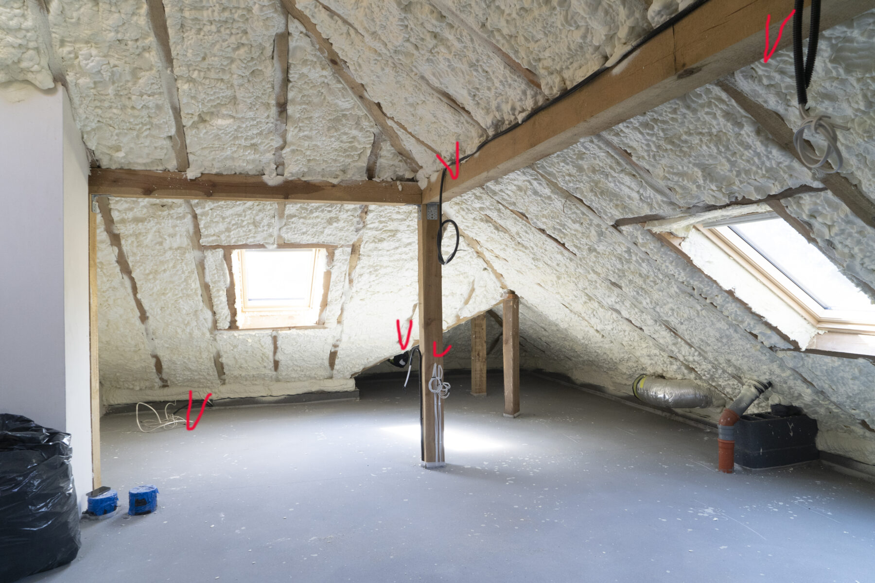 roof insulation in attic with modern foam